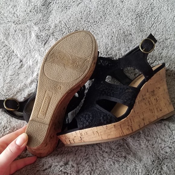 Seychelles Anthropologie Black Lace Wedges - Picture 6 of 7